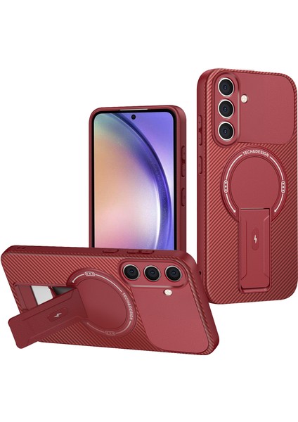 Samsung Galaxy A26/A17 5g/4g Için Manyetik Kılıf, Standlı Karbon Fiber Tasarımlı Tpu Hibrit Telefon Kılıfı, Kırmızı (Yurt Dışından)