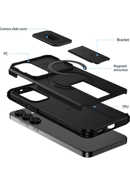 Samsung Galaxy S25 Fe Için Manyetik Kılıf, Kayar Kamera Korumalı Çift Katmanlı Darbeye Dayanıklı Telefon Kılıfı, Ayarlanabilir Stand, Siyah (Yurt Dışından) fiyatları