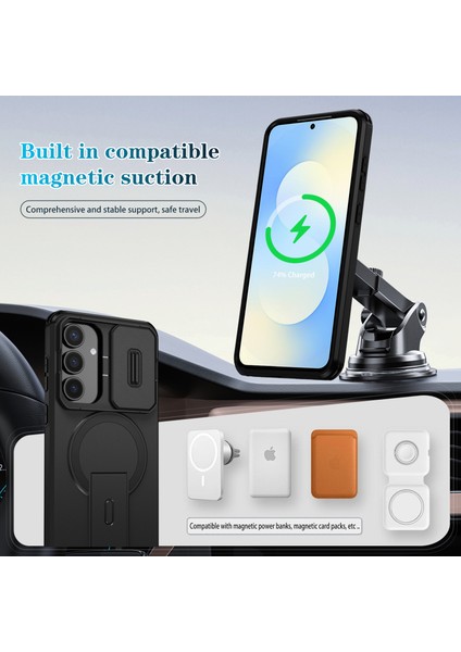 Samsung Galaxy S25 Fe Için Manyetik Kılıf, Kayar Kamera Korumalı Çift Katmanlı Darbeye Dayanıklı Telefon Kılıfı, Ayarlanabilir Stand, Siyah (Yurt Dışından) modelleri