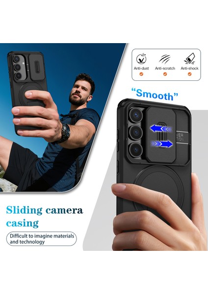 Samsung Galaxy S25 Fe Için Manyetik Kılıf, Kayar Kamera Korumalı Çift Katmanlı Darbeye Dayanıklı Telefon Kılıfı, Ayarlanabilir Stand, Siyah (Yurt Dışından) fırsatları