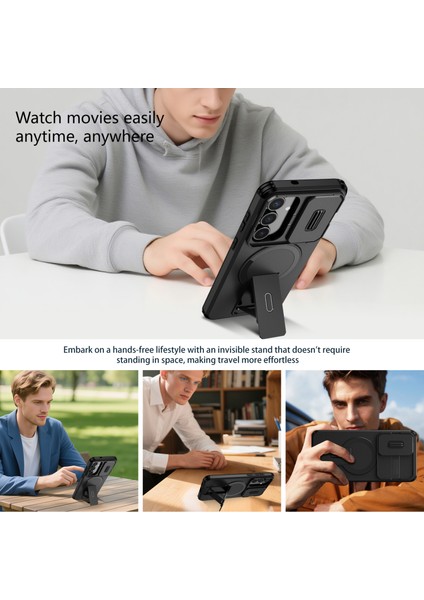 Samsung Galaxy S25 Fe Için Manyetik Kılıf, Kayar Kamera Korumalı Çift Katmanlı Darbeye Dayanıklı Telefon Kılıfı, Ayarlanabilir Stand, Siyah (Yurt Dışından) indirimleri