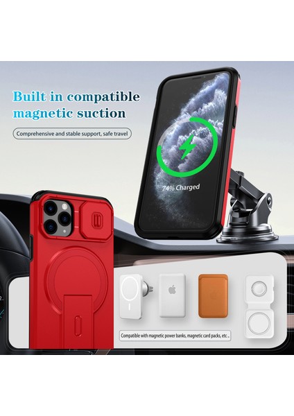 iPhone 11 Pro Için Manyetik Kılıf, Kayar Kamera Korumalı Çift Katmanlı Darbeye Dayanıklı Telefon Kılıfı, Ayarlanabilir Stand, Kırmızı (Yurt Dışından) modelleri