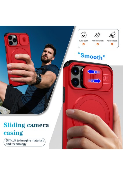 iPhone 11 Pro Için Manyetik Kılıf, Kayar Kamera Korumalı Çift Katmanlı Darbeye Dayanıklı Telefon Kılıfı, Ayarlanabilir Stand, Kırmızı (Yurt Dışından) fırsatları