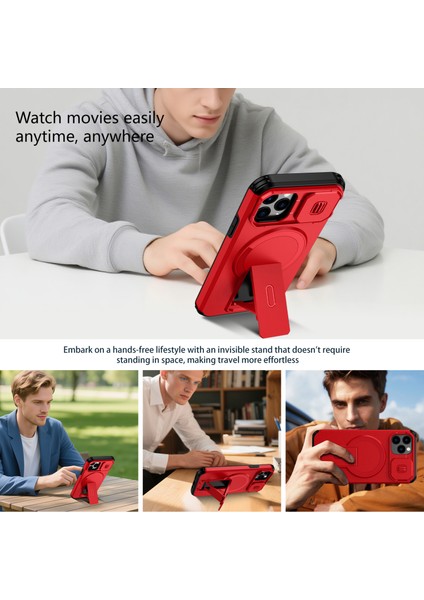 iPhone 11 Pro Için Manyetik Kılıf, Kayar Kamera Korumalı Çift Katmanlı Darbeye Dayanıklı Telefon Kılıfı, Ayarlanabilir Stand, Kırmızı (Yurt Dışından) indirimleri