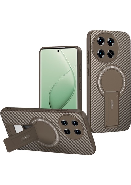 Tecno Spark 30 Pro 4g Için Manyetik Kılıf, Standlı Karbon Fiber Tasarımlı Tpu Hibrit Telefon Kılıfı, Kahverengi (Yurt Dışından)