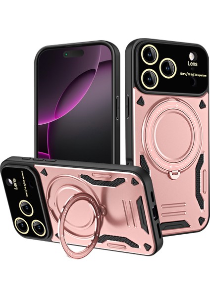 iPhone 17 Pro Max Için Armor Telefon Kılıfı Çift Katmanlı Manyetik Halka Tutucu Stand Magsafe Kılıf Gül Altın (Yurt Dışından)