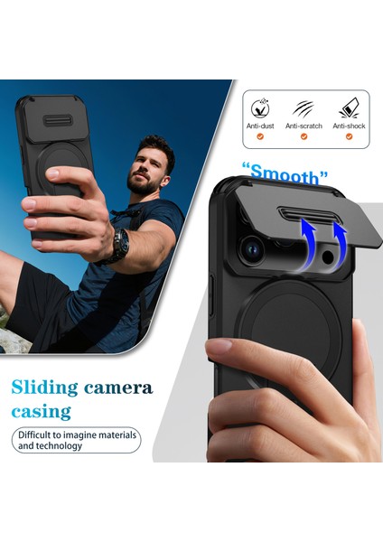 iPhone 17 Pro Için Manyetik Kılıf, Kayar Kamera Korumalı Çift Katmanlı Darbeye Dayanıklı Telefon Kılıfı, Ayarlanabilir Stand, Siyah (Yurt Dışından) fırsatları