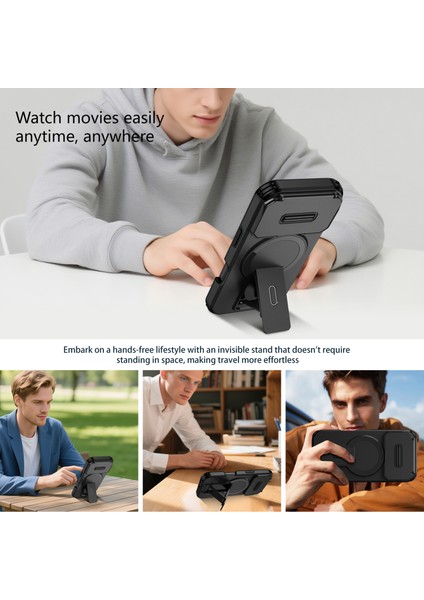 iPhone 17 Pro Için Manyetik Kılıf, Kayar Kamera Korumalı Çift Katmanlı Darbeye Dayanıklı Telefon Kılıfı, Ayarlanabilir Stand, Siyah (Yurt Dışından) indirimleri