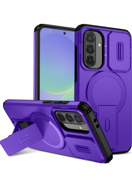 Samsung Galaxy A56/A36 Için Manyetik Kılıf, Kayar Kamera Korumalı Çift Katmanlı Darbeye Dayanıklı Telefon Kılıfı, Ayarlanabilir Stand, Mor (Yurt Dışından)