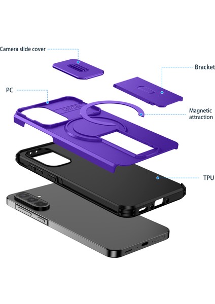 Samsung Galaxy A56/A36 Için Manyetik Kılıf, Kayar Kamera Korumalı Çift Katmanlı Darbeye Dayanıklı Telefon Kılıfı, Ayarlanabilir Stand, Mor (Yurt Dışından) fiyatları