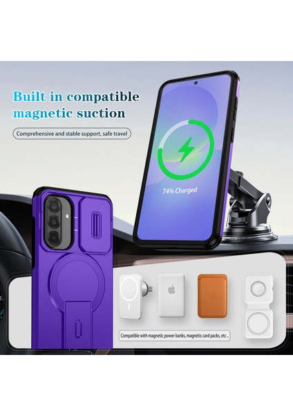 Samsung Galaxy A56/A36 Için Manyetik Kılıf, Kayar Kamera Korumalı Çift Katmanlı Darbeye Dayanıklı Telefon Kılıfı, Ayarlanabilir Stand, Mor (Yurt Dışından) modelleri