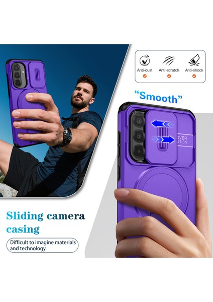 Samsung Galaxy A56/A36 Için Manyetik Kılıf, Kayar Kamera Korumalı Çift Katmanlı Darbeye Dayanıklı Telefon Kılıfı, Ayarlanabilir Stand, Mor (Yurt Dışından) fırsatları