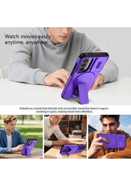 Samsung Galaxy A56/A36 Için Manyetik Kılıf, Kayar Kamera Korumalı Çift Katmanlı Darbeye Dayanıklı Telefon Kılıfı, Ayarlanabilir Stand, Mor (Yurt Dışından) indirimleri