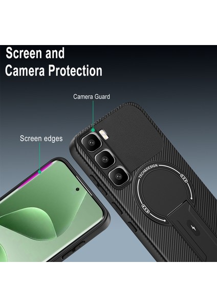 Infinix Hot 60 Pro Için Manyetik Kılıf, Standlı Karbon Fiber Tasarımlı Tpu Hibrit Telefon Kılıfı, Kırmızı (Yurt Dışından) modelleri