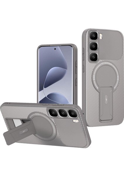 Infinix Hot 60 Pro+ Için Manyetik Kılıf, Karbon Fiber Tasarımlı Tpu Hibrit Telefon Kılıfı, Standlı, Gri (Yurt Dışından)
