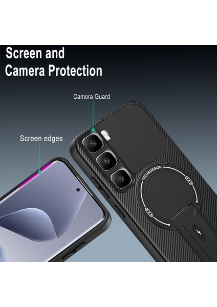 Infinix Hot 60 Pro+ Için Manyetik Kılıf, Karbon Fiber Tasarımlı Tpu Hibrit Telefon Kılıfı, Standlı, Gri (Yurt Dışından) modelleri