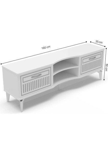 Tv Sehpası Tv Ünitesi Vera Beyaz Gold Çizgili 5052 modelleri