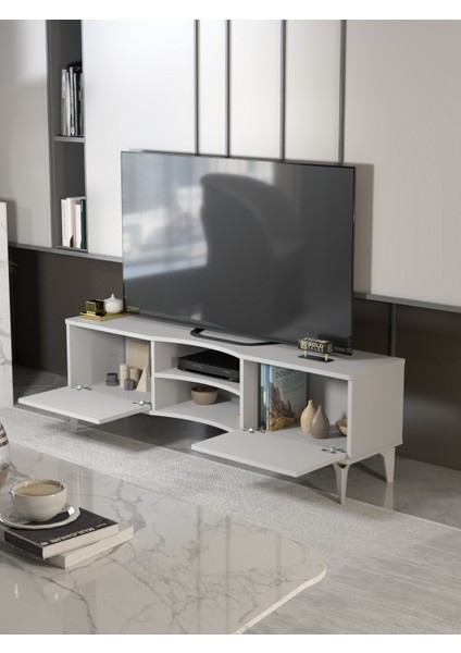 Tv Sehpası Tv Ünitesi Vera Beyaz Gold Çizgili 5052 fırsatları