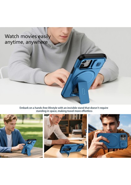 iPhone 12/iphone 12 Pro Için Manyetik Kılıf, Kayar Kamera Korumalı Çift Katmanlı Darbeye Dayanıklı Telefon Kılıfı, Ayarlanabilir Stand, Mavi (Yurt Dışından) indirimleri