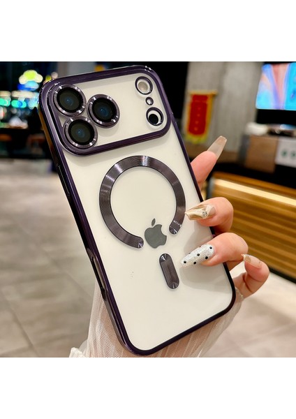 iPhone 17 Pro Için Manyetik Şeffaf Kılıf, Magsafe ile Uyumlu, Kamera Korumalı Elektroliz Kaplama Telefon Kılıfı, Mor (Yurt Dışından)