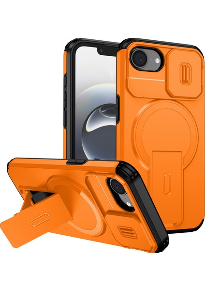 iPhone 16E Için Manyetik Kılıf, Kayar Kamera Korumalı Çift Katmanlı Darbeye Dayanıklı Telefon Kılıfı, Ayarlanabilir Stand, Turuncu (Yurt Dışından)