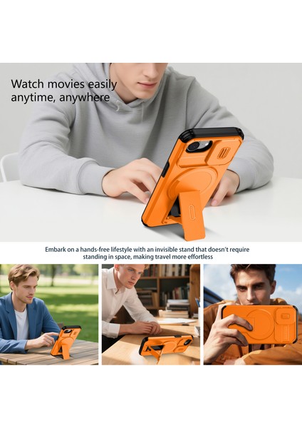 iPhone 16E Için Manyetik Kılıf, Kayar Kamera Korumalı Çift Katmanlı Darbeye Dayanıklı Telefon Kılıfı, Ayarlanabilir Stand, Turuncu (Yurt Dışından) indirimleri