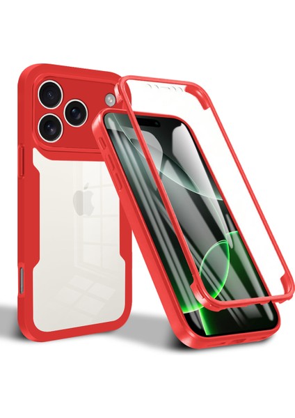 iPhone 17 Pro Için Koruyucu Kılıf, Dahili Ekran Koruyucu, 360 Derece Tam Koruma, Kırmızı Telefon Kılıfı (Yurt Dışından)