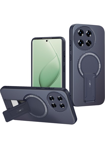 Tecno Spark 30 Pro 4g Için Manyetik Kılıf, Standlı Karbon Fiber Tasarımlı Tpu Hibrit Telefon Kılıfı, Mavi (Yurt Dışından)