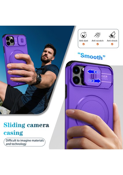 iPhone 11 Pro Max Için Manyetik Kılıf, Kayar Kamera Korumalı Çift Katmanlı Darbeye Dayanıklı Telefon Kılıfı, Ayarlanabilir Stand, Mor (Yurt Dışından) fırsatları
