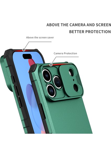 iPhone 17 Pro Için Çift Katmanlı Kılıf, Darbeye Dayanıklı, Kayar Kamera Korumalı Sağlam Standlı Koruyucu Kılıf, Yeşil (Yurt Dışından) indirimleri