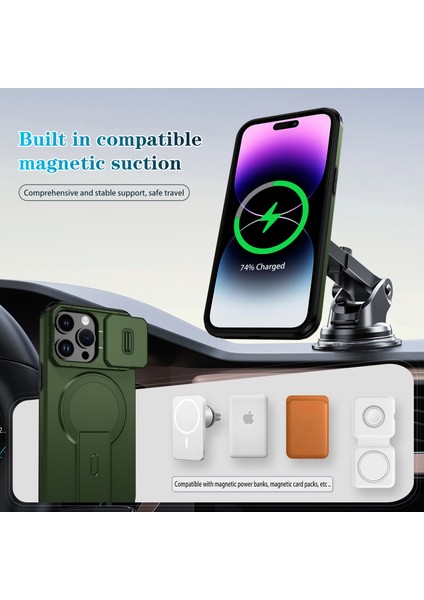 iPhone 14 Pro Max Için Manyetik Kılıf, Kayar Kamera Korumalı Çift Katmanlı Darbeye Dayanıklı Telefon Kılıfı, Ayarlanabilir Stand, Yeşil (Yurt Dışından) modelleri