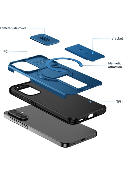 Samsung Galaxy A56/A36 Için Manyetik Kılıf, Kayar Kamera Korumalı Çift Katmanlı Darbeye Dayanıklı Telefon Kılıfı, Ayarlanabilir Stand, Mavi (Yurt Dışından) fiyatları