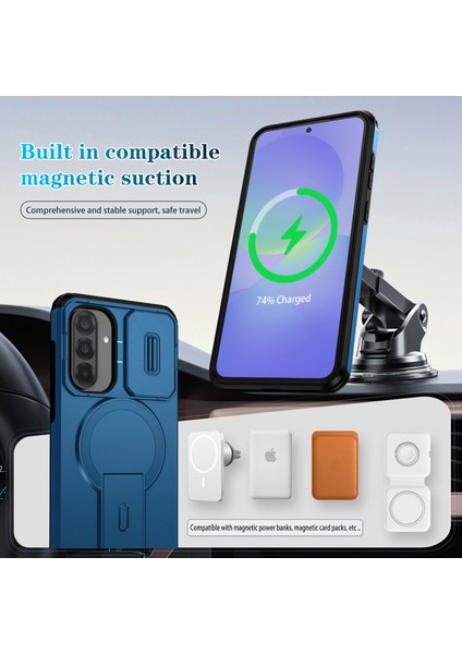 Samsung Galaxy A56/A36 Için Manyetik Kılıf, Kayar Kamera Korumalı Çift Katmanlı Darbeye Dayanıklı Telefon Kılıfı, Ayarlanabilir Stand, Mavi (Yurt Dışından) modelleri