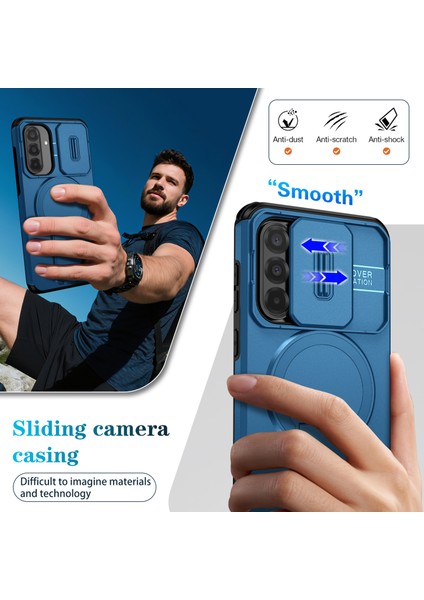 Samsung Galaxy A56/A36 Için Manyetik Kılıf, Kayar Kamera Korumalı Çift Katmanlı Darbeye Dayanıklı Telefon Kılıfı, Ayarlanabilir Stand, Mavi (Yurt Dışından) fırsatları