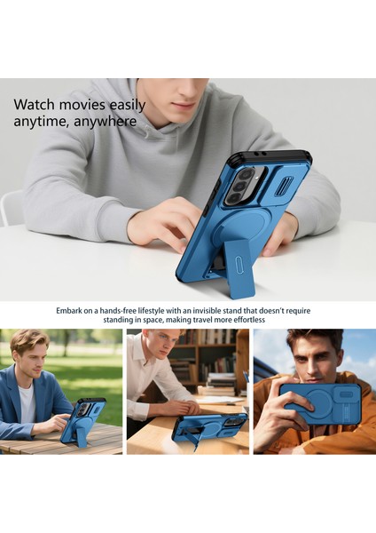 Samsung Galaxy A56/A36 Için Manyetik Kılıf, Kayar Kamera Korumalı Çift Katmanlı Darbeye Dayanıklı Telefon Kılıfı, Ayarlanabilir Stand, Mavi (Yurt Dışından) indirimleri