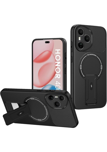 Honor 400 Pro Için Manyetik Kılıf, Karbon Fiber Tasarımlı Tpu Hibrit Telefon Kılıfı, Standlı, Siyah (Yurt Dışından)
