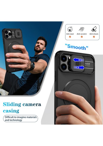 iPhone 11 Pro Max Için Manyetik Kılıf, Kayar Kamera Korumalı Çift Katmanlı Darbeye Dayanıklı Telefon Kılıfı, Ayarlanabilir Stand, Siyah (Yurt Dışından) fırsatları