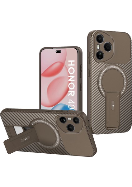Honor 400 Pro Için Manyetik Kılıf, Standlı Karbon Fiber Tasarımlı Tpu Hibrit Telefon Kılıfı, Kahverengi (Yurt Dışından)
