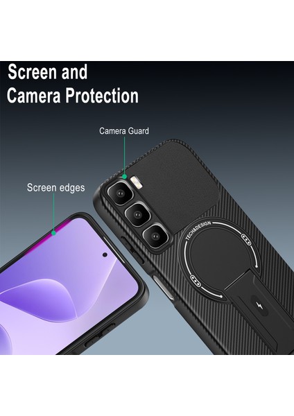 Infinix Hot 60/hot 60I 4g Için Manyetik Kılıf, Standlı Karbon Fiber Tasarımlı Tpu Hibrit Telefon Kılıfı, Kırmızı (Yurt Dışından) modelleri