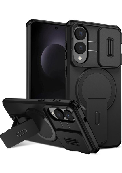 Samsung Galaxy S25 Edge Için Manyetik Kılıf, Kayar Kamera Korumalı Çift Katmanlı Darbeye Dayanıklı Telefon Kılıfı, Ayarlanabilir Stand, Siyah (Yurt Dışından)
