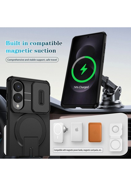 Samsung Galaxy S25 Edge Için Manyetik Kılıf, Kayar Kamera Korumalı Çift Katmanlı Darbeye Dayanıklı Telefon Kılıfı, Ayarlanabilir Stand, Siyah (Yurt Dışından) modelleri