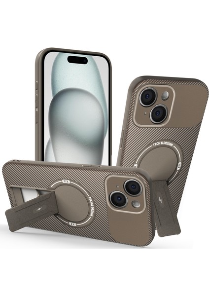 iPhone 13 Için Manyetik Kılıf, Karbon Fiber Tasarım, Standlı Tpu Hibrit Telefon Kılıfı, Kahverengi (Yurt Dışından)