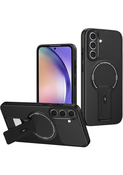 Samsung Galaxy A26/A17 5g/4g Için Manyetik Kılıf, Standlı Karbon Fiber Tasarımlı Tpu Hibrit Telefon Kılıfı, Siyah (Yurt Dışından)