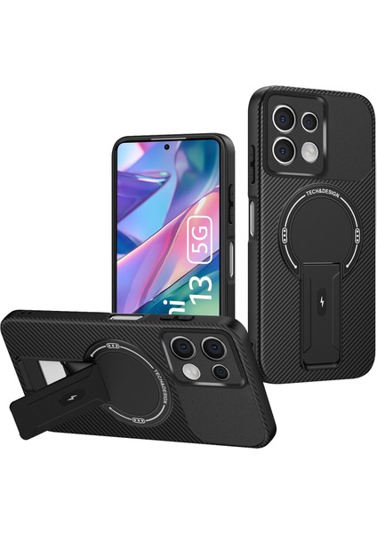 Xiaomi Redmi Note 13 Pro 5g/poco X6 Için Karbon Fiber Tasarımlı, Standlı Tpu Hibrit Telefon Kılıfı, Siyah Manyetik Kılıf (Yurt Dışından)