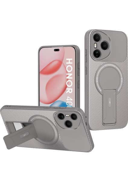Honor 400 Pro Için Manyetik Kılıf, Karbon Fiber Tasarımlı Tpu Hibrit Telefon Kılıfı, Standlı, Gri (Yurt Dışından)