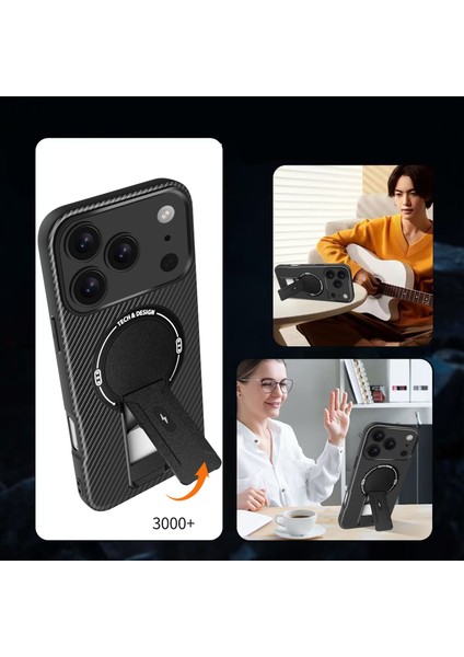 iPhone 17 Pro Max Için Manyetik Kılıf, Karbon Fiber Tasarım, Standlı Tpu Hibrit Telefon Kılıfı, Kahverengi (Yurt Dışından) fiyatları