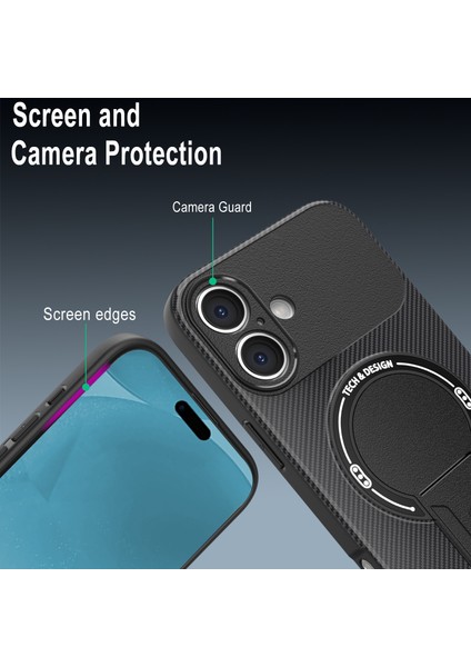 iPhone 16 Plus Için Manyetik Kılıf, Karbon Fiber Tasarım, Standlı Tpu Hibrit Telefon Kılıfı, Siyah (Yurt Dışından) modelleri