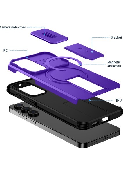 Samsung Galaxy S25 Fe Için Manyetik Kılıf, Kayar Kamera Korumalı Çift Katmanlı Darbeye Dayanıklı Telefon Kılıfı, Ayarlanabilir Stand, Mor (Yurt Dışından) fiyatları