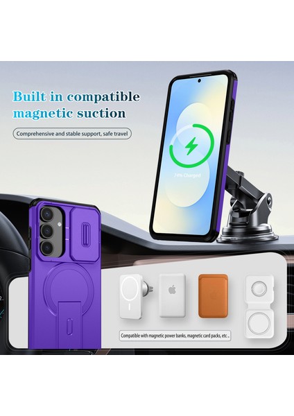 Samsung Galaxy S25 Fe Için Manyetik Kılıf, Kayar Kamera Korumalı Çift Katmanlı Darbeye Dayanıklı Telefon Kılıfı, Ayarlanabilir Stand, Mor (Yurt Dışından) modelleri