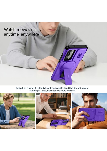 Samsung Galaxy S25 Fe Için Manyetik Kılıf, Kayar Kamera Korumalı Çift Katmanlı Darbeye Dayanıklı Telefon Kılıfı, Ayarlanabilir Stand, Mor (Yurt Dışından) indirimleri